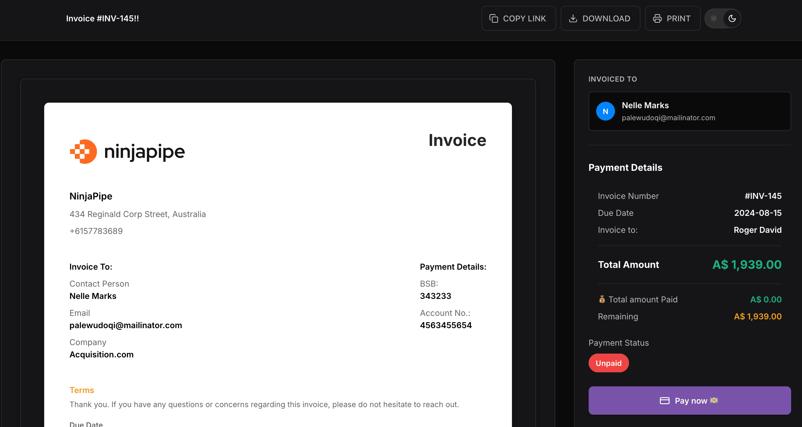 NinjaPipe invoicing for home services jobs