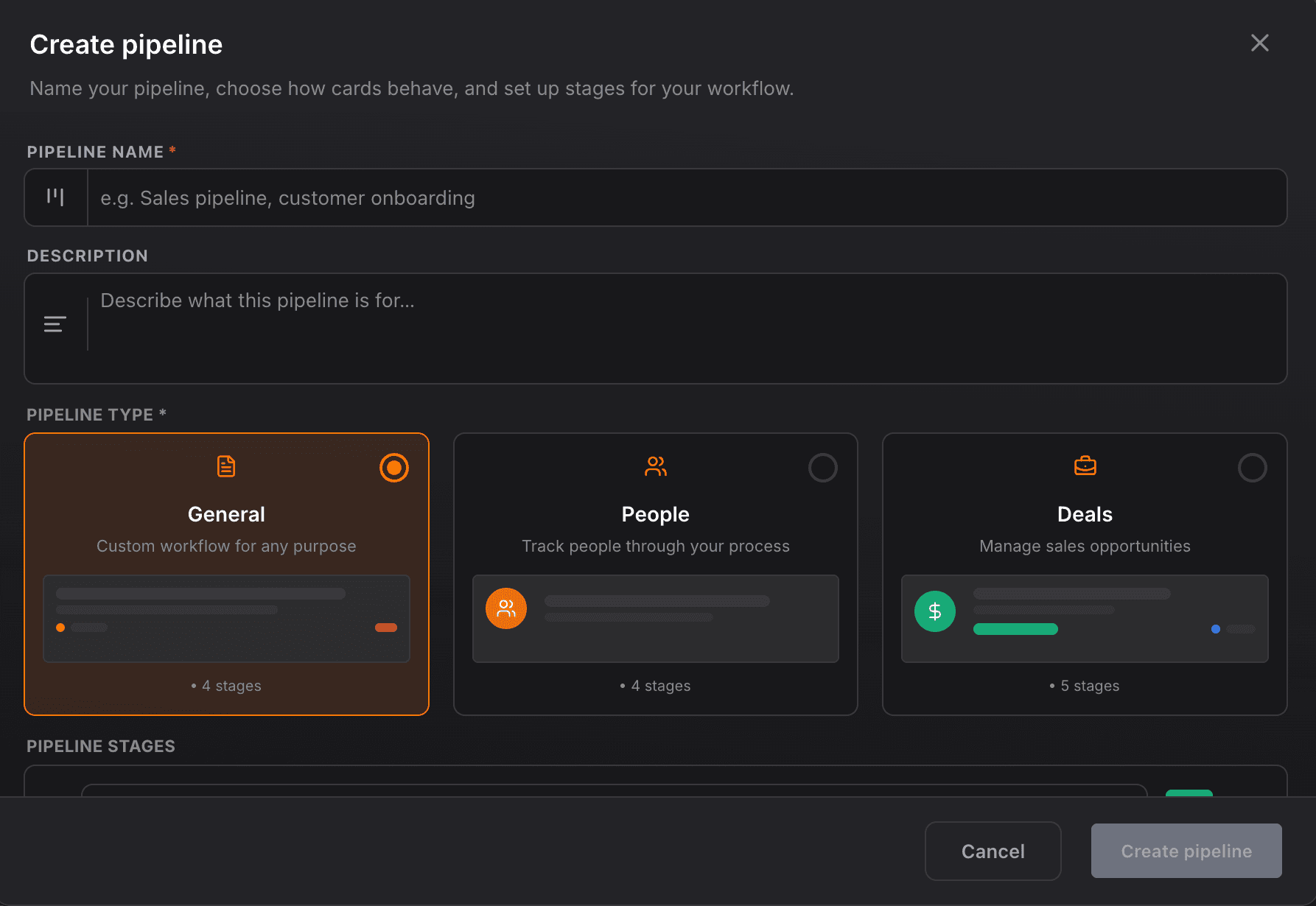 NinjaPipe pipeline list, types, status, and metrics