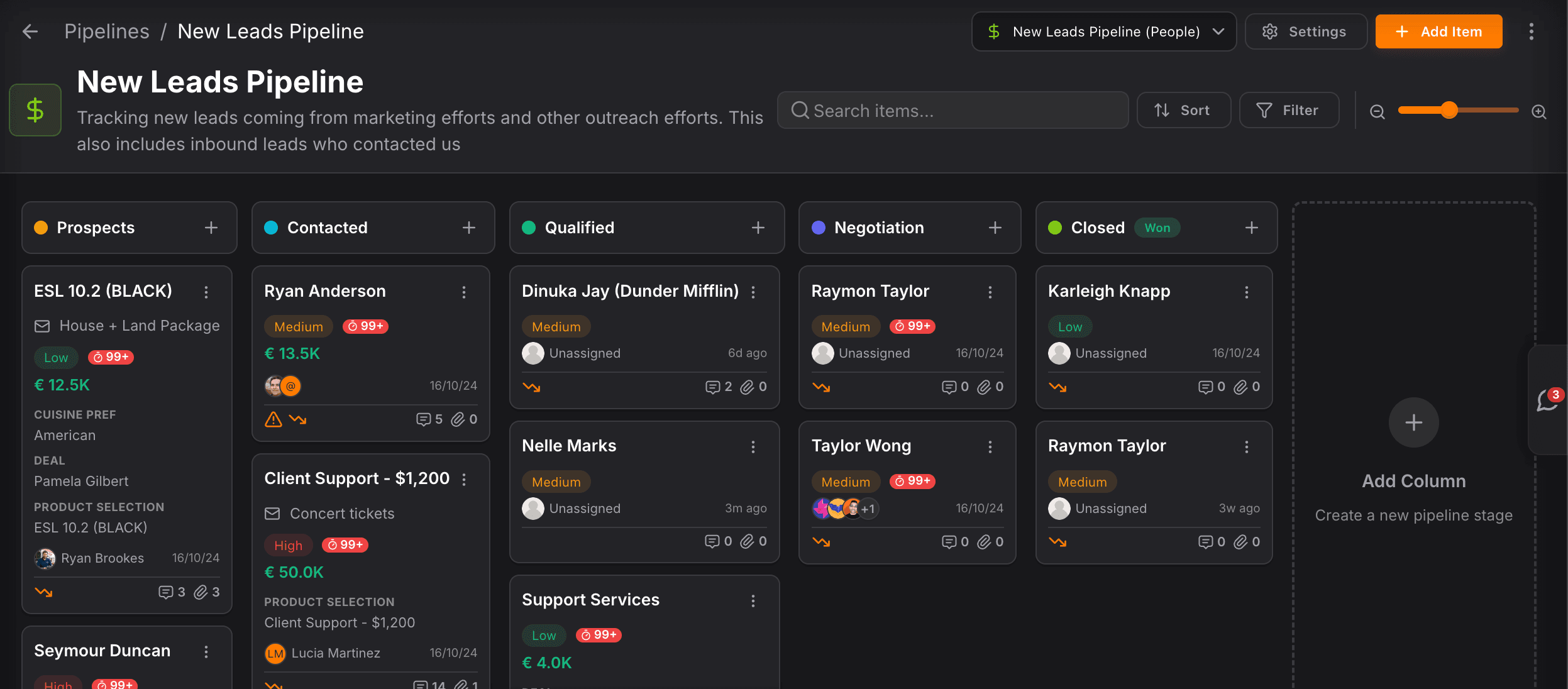 NinjaPipe sales pipeline and board view