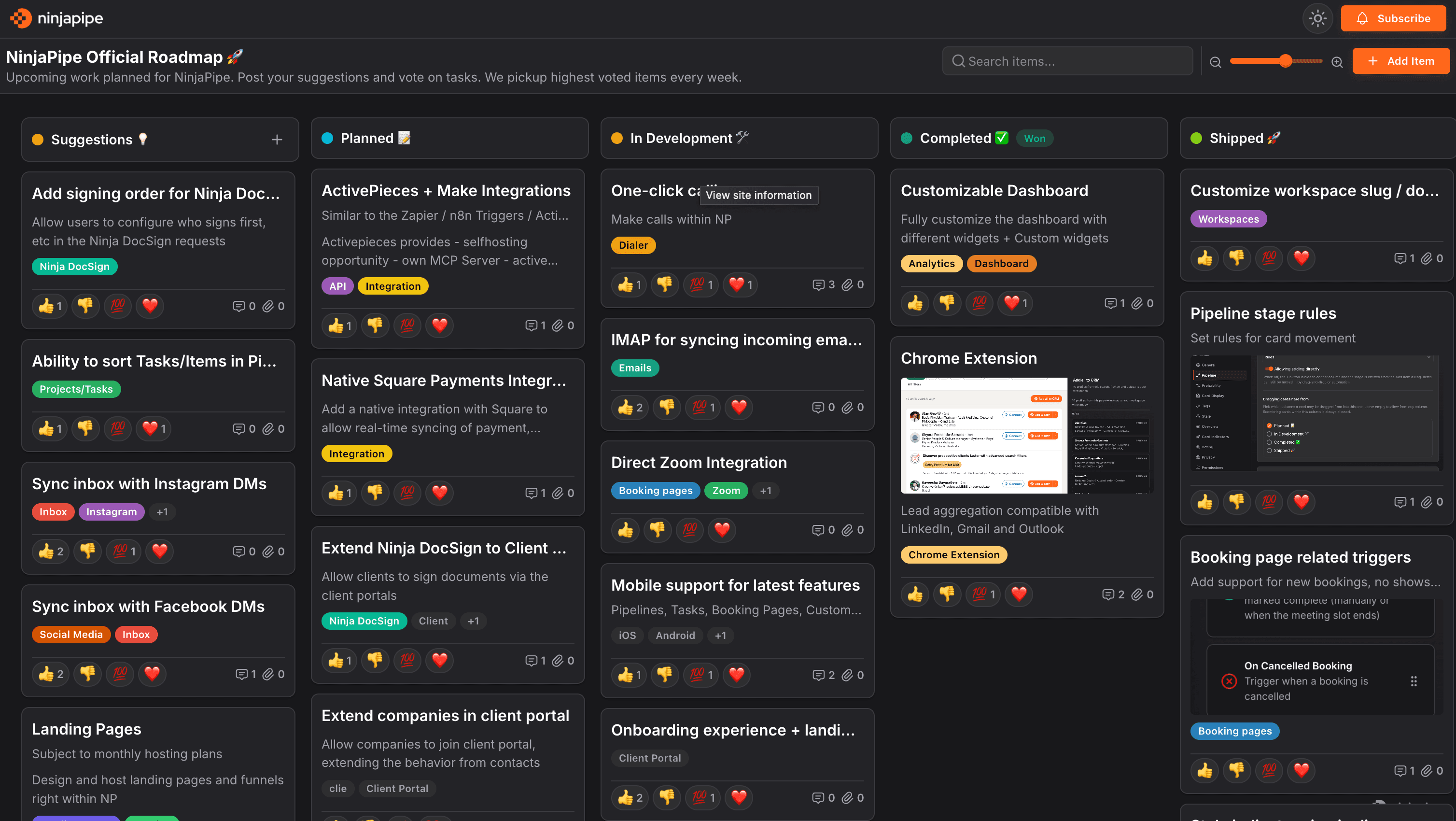 NinjaPipe pipelines, pins, filters, and sharing